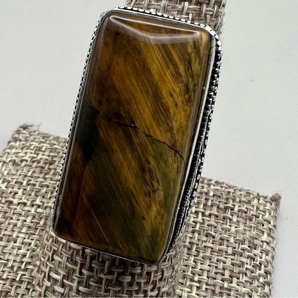 New Tiger’s Eye Gemstone Silver Overlay Vintage Style Ring Size 8 - Picture 11 of 11